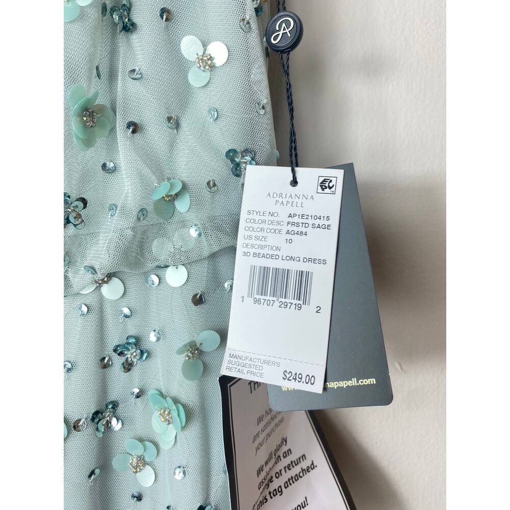 Adrianna Papell Dress 10 Green Sequin Beaded Wedding Guest Mother of the Bride - Picture 4 of 15